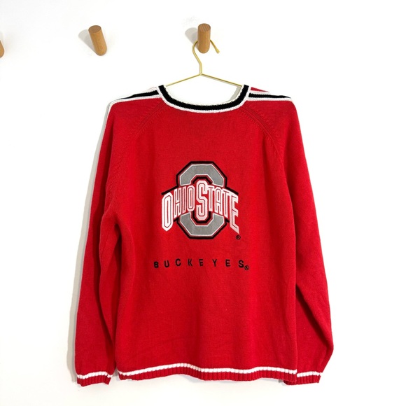 Vintage Sweaters - Vintage Birch Bros Ohio State OSU Buckeyes Embroidered Red Knit Cardigan Sweater
